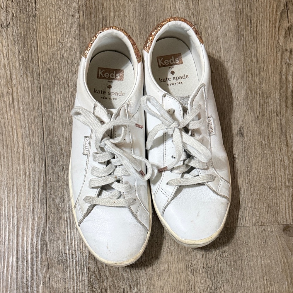 Keds White and Gold Glitter Sneakers
